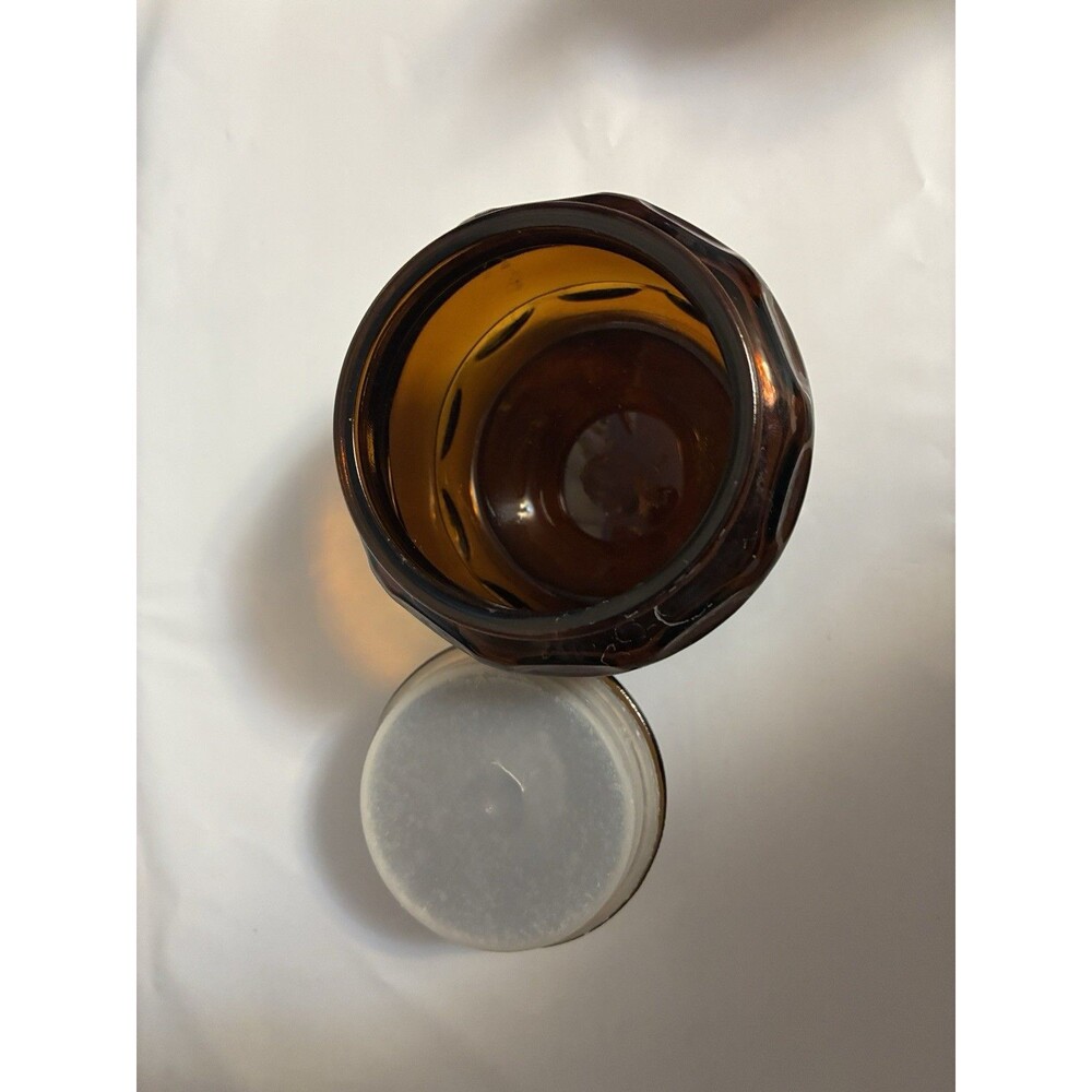 Vintage Dark Amber Glass Thumbprint Body & Starburst Pattern Lid Cremora Jar - Picture 6 of 12